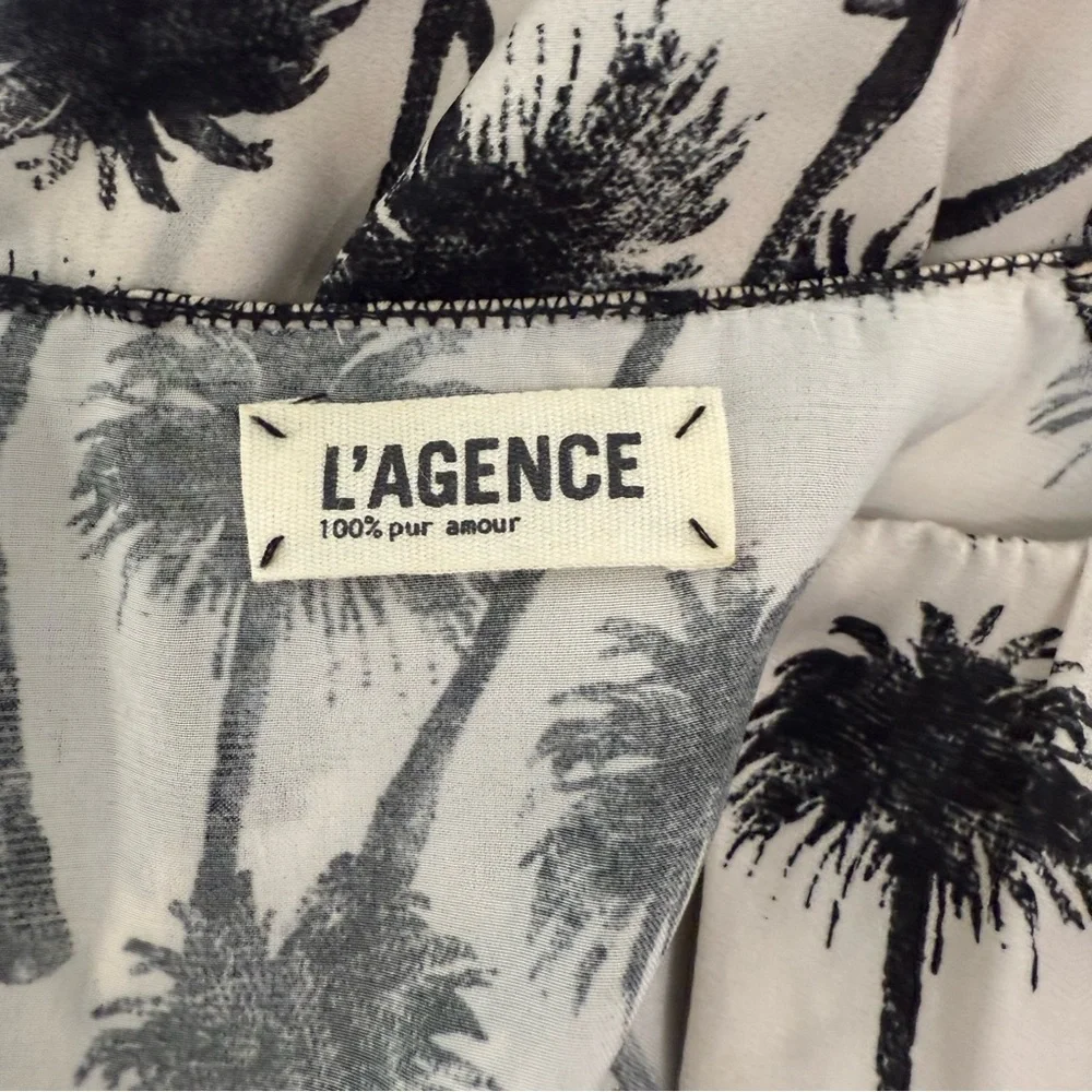 L’AGENCE WHITE BLACK PALM TREE PRINT SILK LOOSE FIT SLEEVELESS BLOUSE TOP - Picture 6 of 6